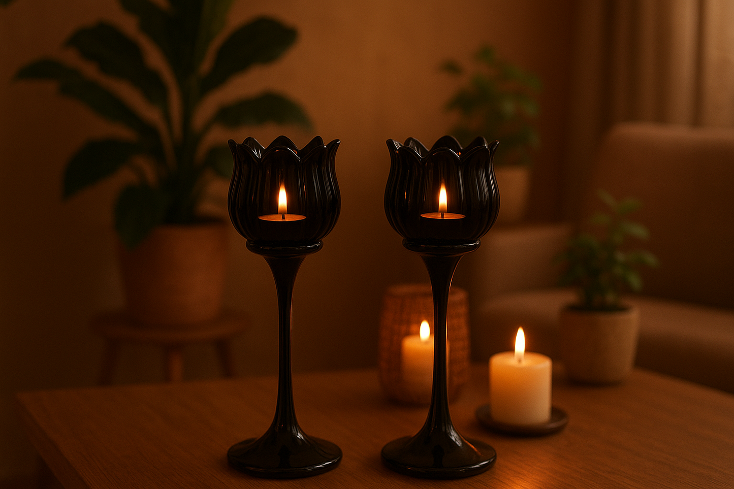 Theelichthouder Tulip zwart (30% korting 2de product)