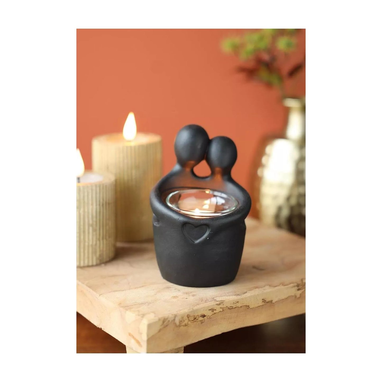 Theelichthouder Embrace zwart met inzetglas