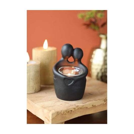 Theelichthouder Embrace zwart met inzetglas
