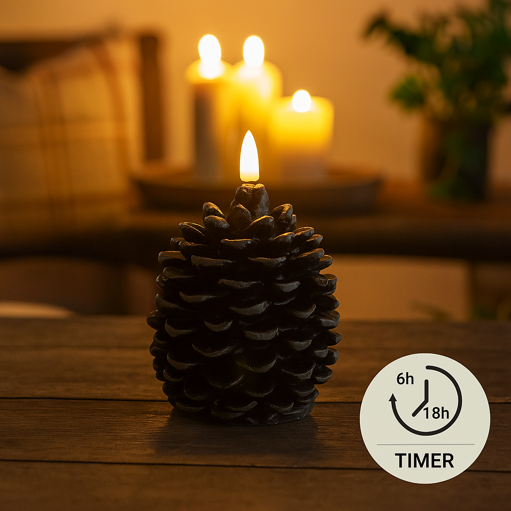 Kaars dennenappel 3D vlam(20%korting bij 2de artikel)