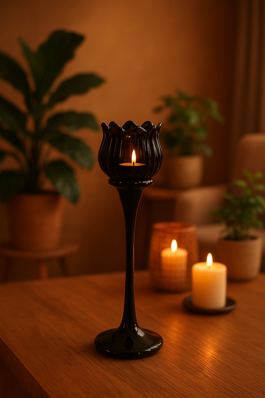 Theelichthouder Tulip zwart (30% korting 2de product)