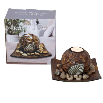 Theelichthouder set met bladdecoratie