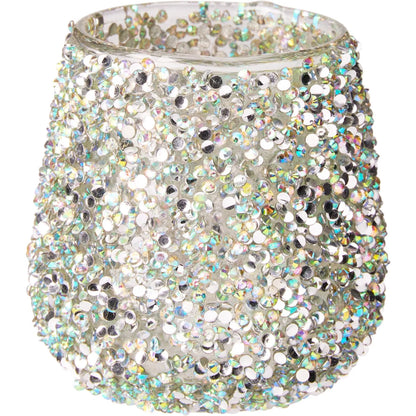 Theelichthouder glas met kralen multicolor/groen. (2de 30% korting)